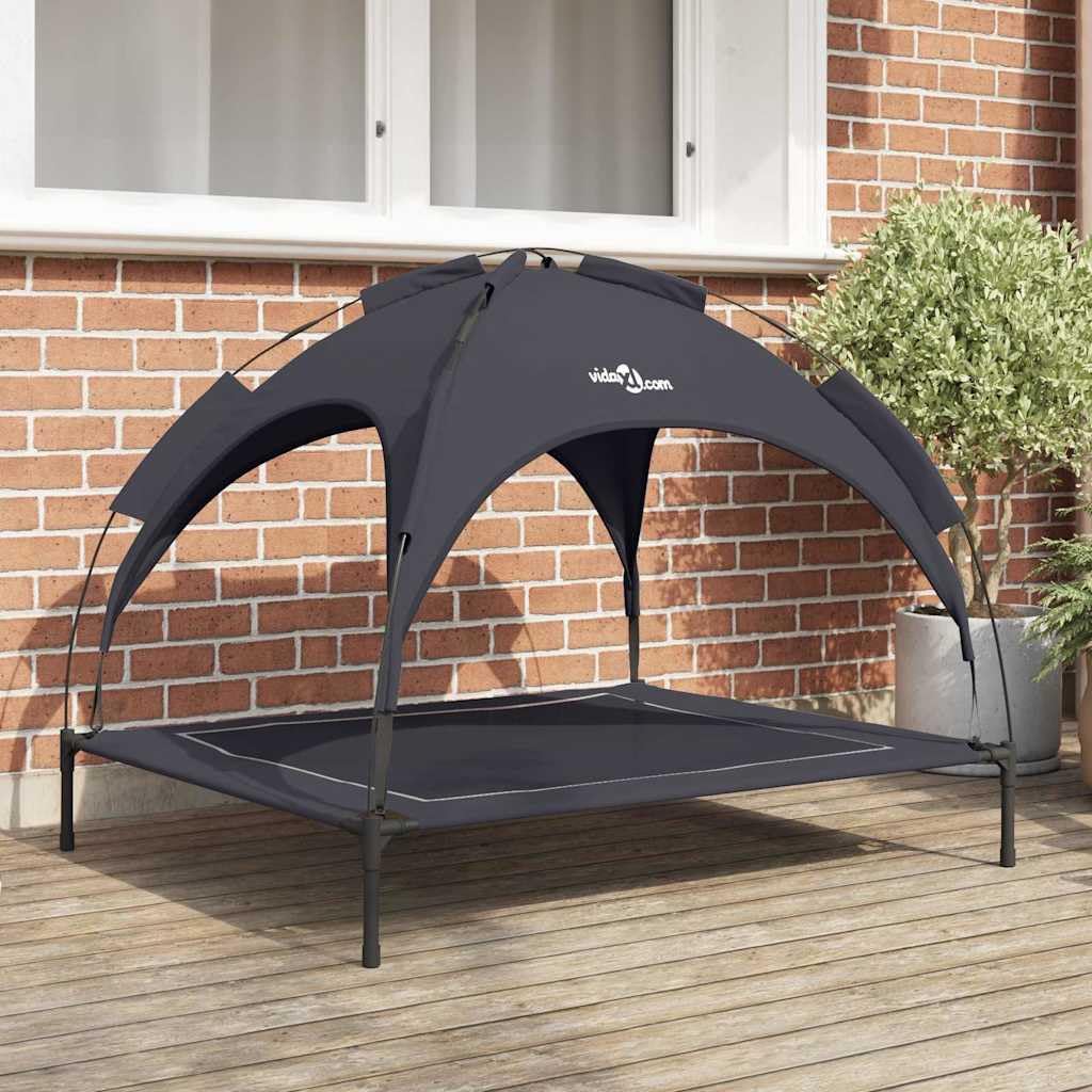 Cuccia per cani in acciaio nero, 104 x 86 x 84,5 cm, per interni ed esterni, con tettuccio parasole rimovibile, antigraffio, traspirante, leggera, antiscivolo, comoda superficie di riposo per
