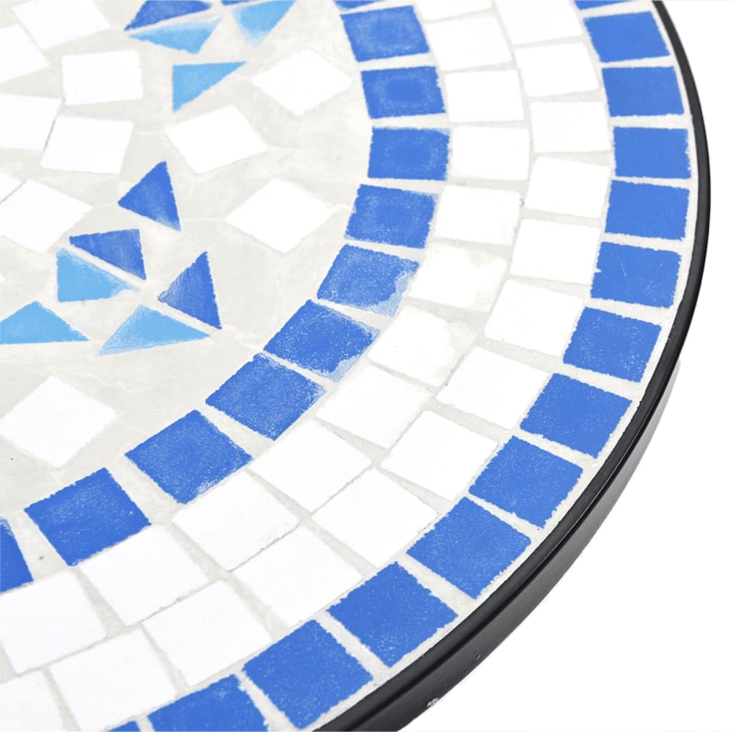 Tavolo da bistrot a mosaico blu bianco, diametro 50 x 70 cm, con piano in ceramica, stabile tavolo da giardino per balcone e terrazza