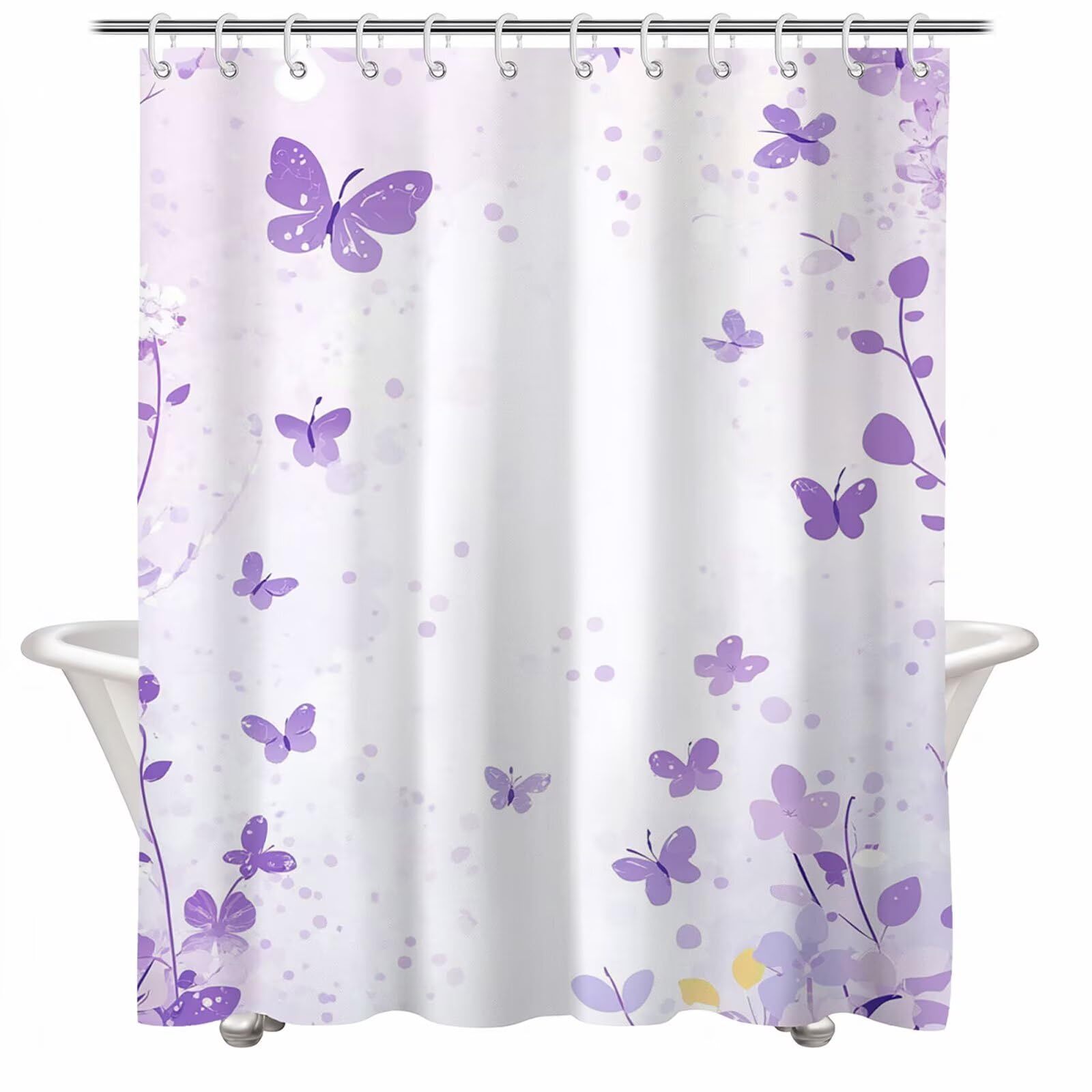 Cortina de Ducha Blanco Cortina Ducha, Antimoho, Tela Impermeable Poliéster, Shower Curtain 200x220 cm con 12 Ganchos y Dobladillo Ponderado, Shower Curtain Lavable para Baño o Bañera, Púrpura 3Y#16
