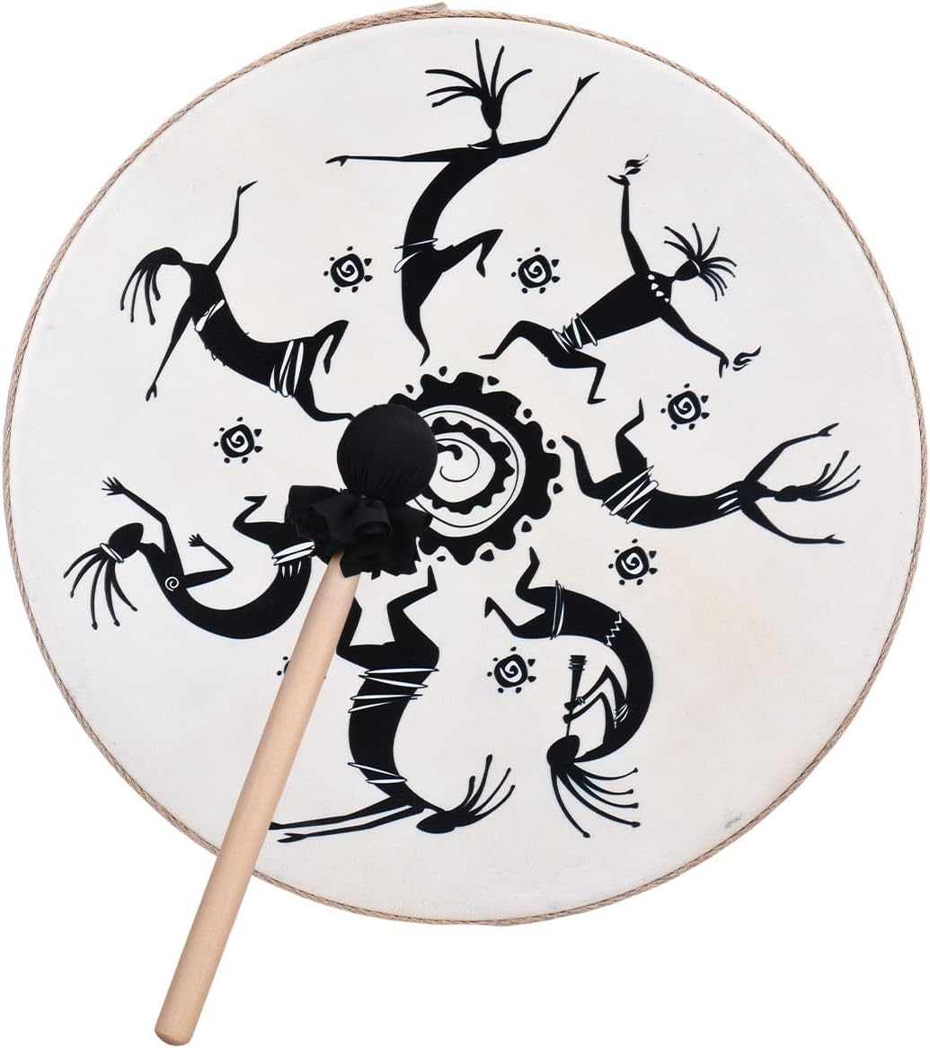 Btuty Shaman Drum Hand Drum for Adults Frame with Cowhide Drumhead Beech Wood Frame for Music Accompaniment Chanting Dance Performances (14 Inch)