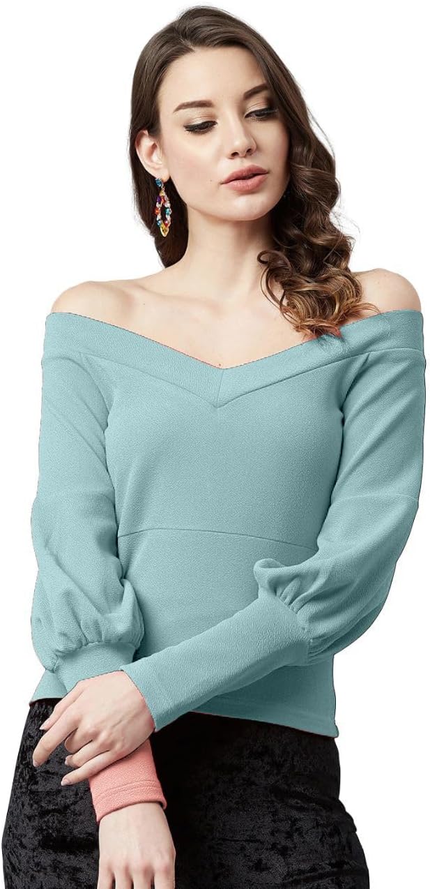 GAMINOWomen's Polyester Solid Off Shoulder Neck Long Sleeve Western Top (Color :-) (Size:-)