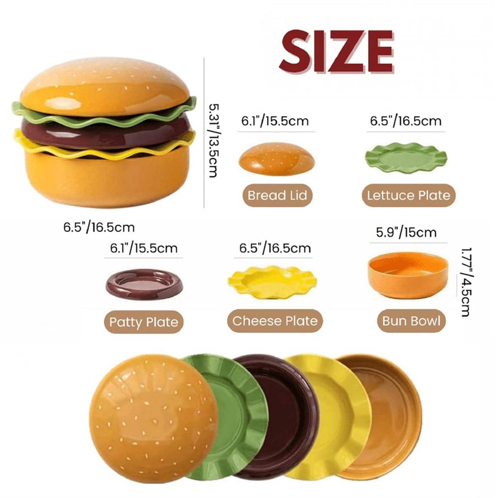 Płyty do burgerów do układania w stosy, ceramiczne naczynia do układania w stosy, zestaw słodkich naczyń do serwowania | Do domu, kuchni, kempingu, pikniku, imprezy, wakacji, urodzin, posiłku,