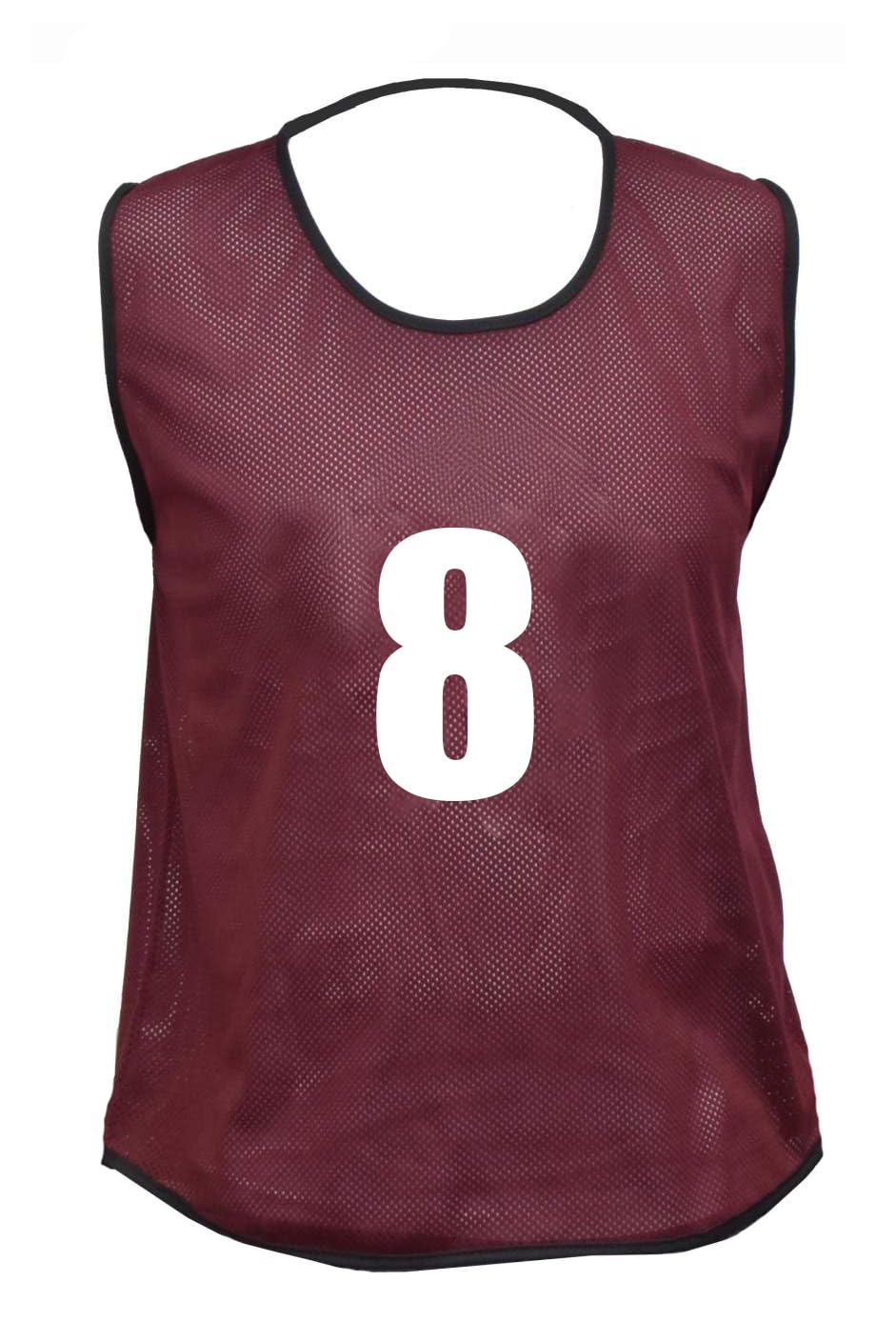 15 MESH BIBS FOOTBALL TRAINING SPORTS BIBS PRINTED NUMBER (1-15 OR number of your choice) Back only (Maroon, Youth (Mens S to M))