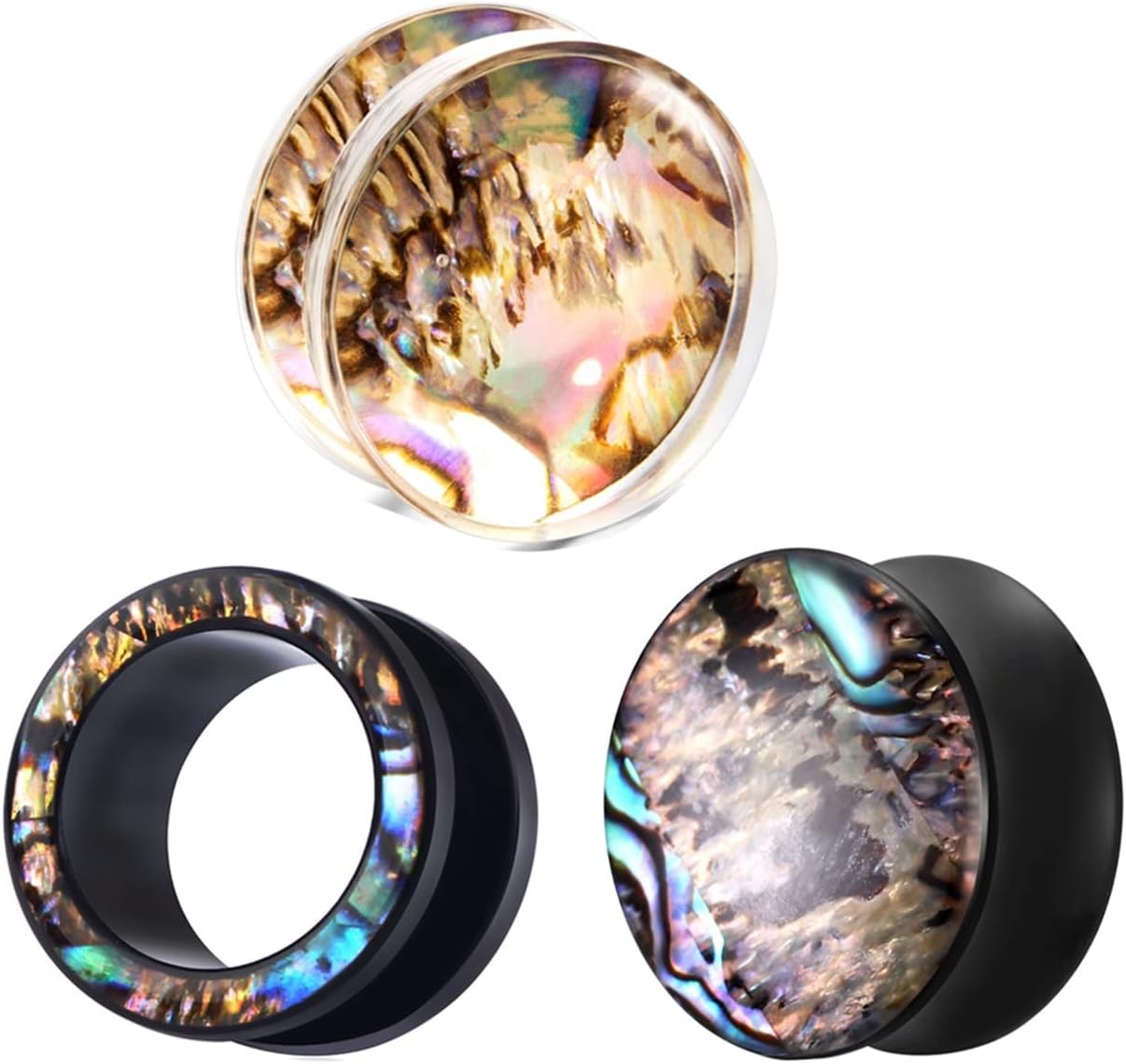 Beydodo 3PCS Acrylic Tunnel Gauges, Ear Gauges for Men Multiple Sizes Piercing Earrings for Men with Multicolor Shell