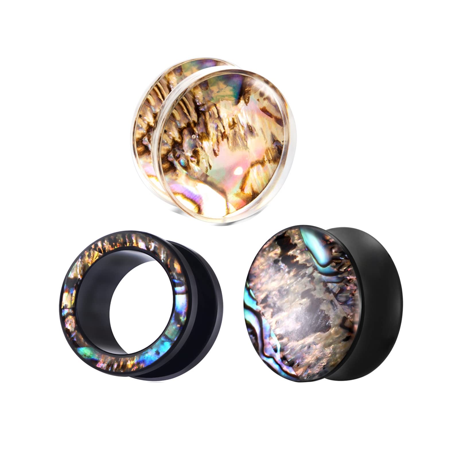 Tuneles acrilicos para oreja con concha multicolor en tres tamanos 4