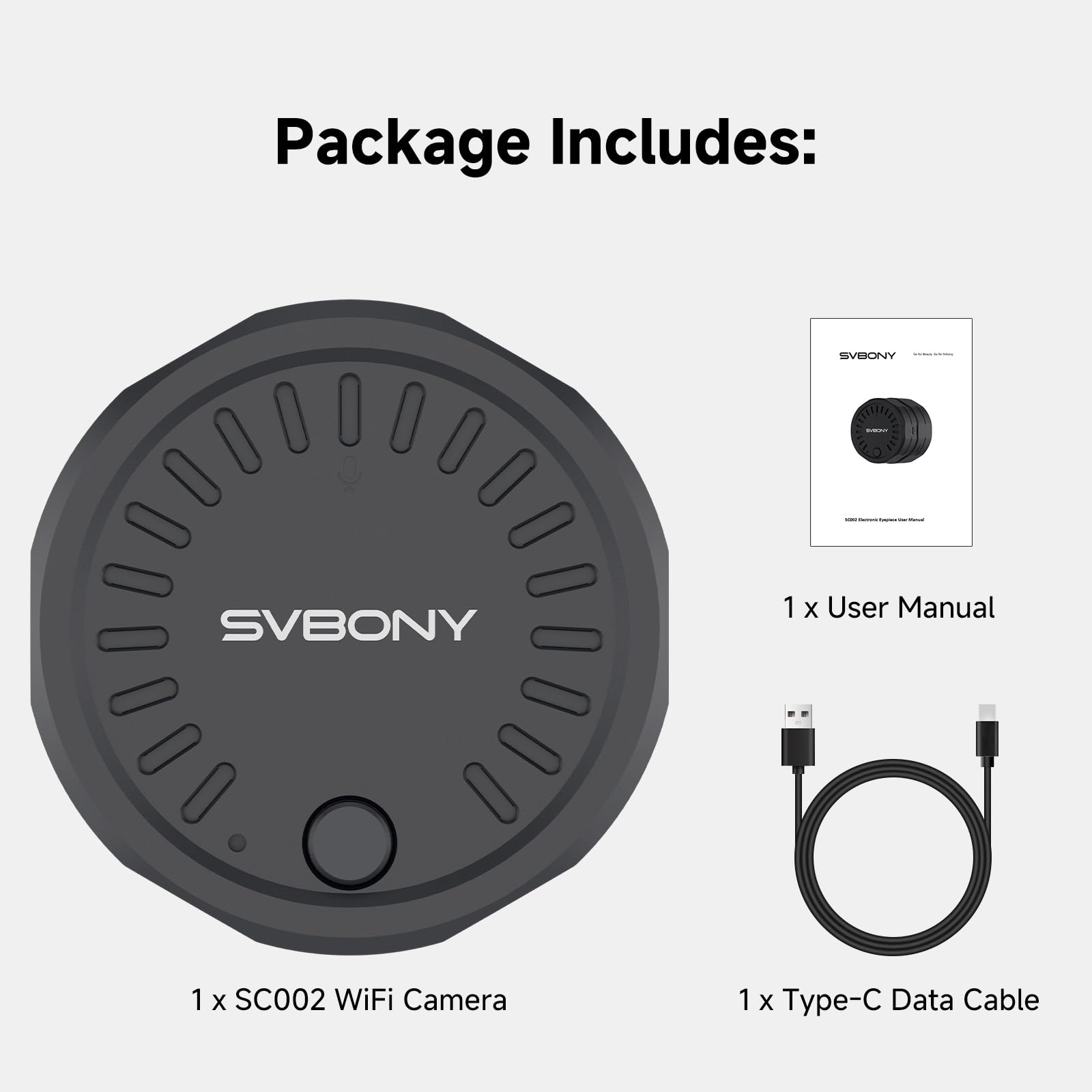 Svbony SC002 WiFi Lunety Obserwacyjne Camera, 2MP 1080P Wireless Camera z 32 GB Karty TF, Transmisja 10m, Funkcja Zoomu, Kompatybilna Średnica Okularu 37-56mm, Elektroniczna Kamera o Okularu do Ptaków