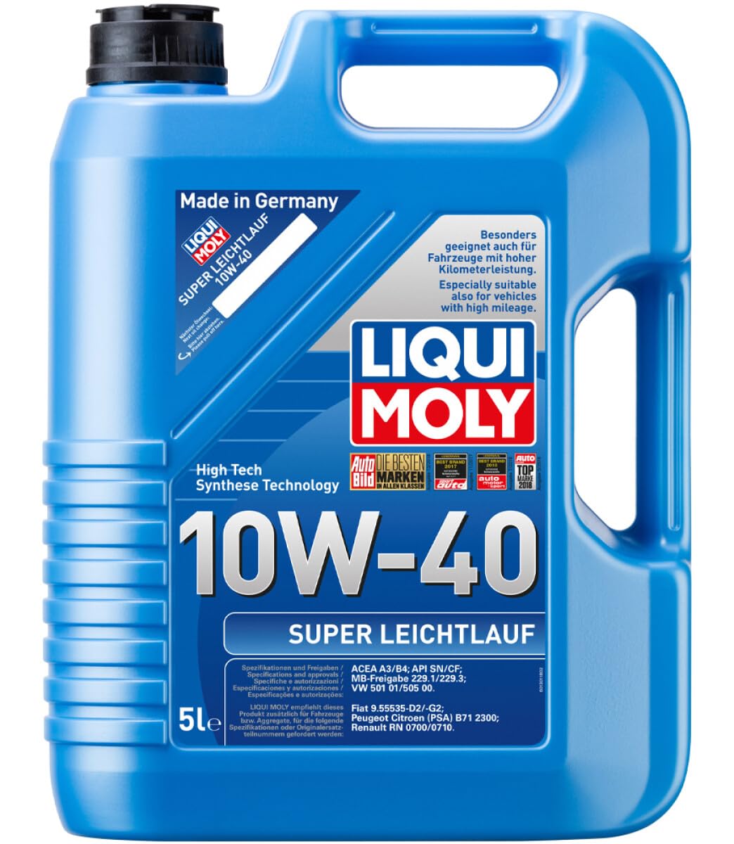 LIQUI MOLY Olio motore Leichtlauf 10W-40 Olio parzialmente sintetico olio 5 L Compatibilità con RENAULT Clio 3 Hatchback BR0/1, CR0/1 Clio 2 BB0/1/2, CB0/1/2, PEUGEOT 206 2 volumi/Coda spiovente 2A/C