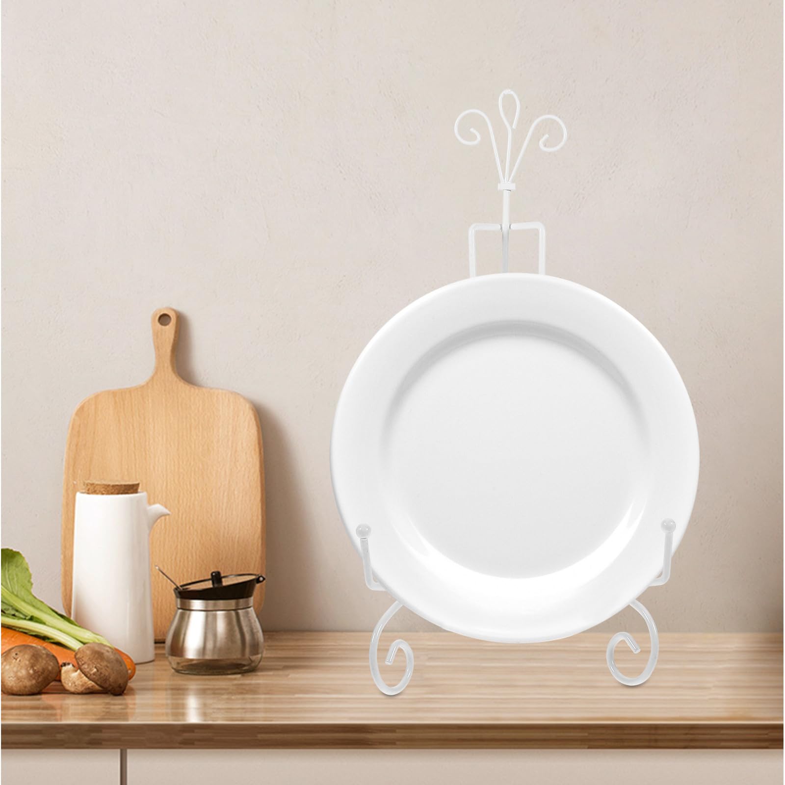 Tellerhalter Minimalistischer Bilderrahmenhalter 4 Stück aus Weißem Eisen mit Stabilem und Leichtem Design für Kunstwerke und Plattenpräsentation Am Tisch