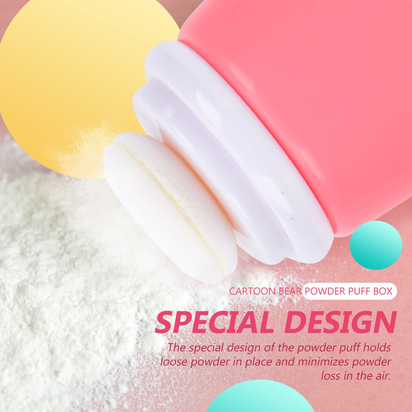 OSALADI Baby Powder Bottle: Cartoon Bear Powder Puff Box, Infant Loose Powder Box with Puff, Talcum Powder Container, Portable Powder Dispenser for Kids (Pink)