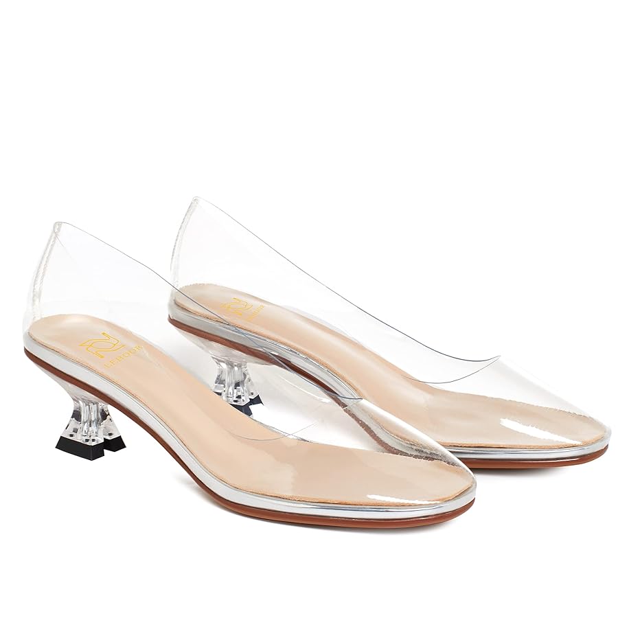 LEHOOR Women Clear Slip On Pumps Kitten Heel Round Closed Toe Sandals 1  Inch Low Heel Summer Transparent PVC Trendy Wedding Party Dress Shoes ...