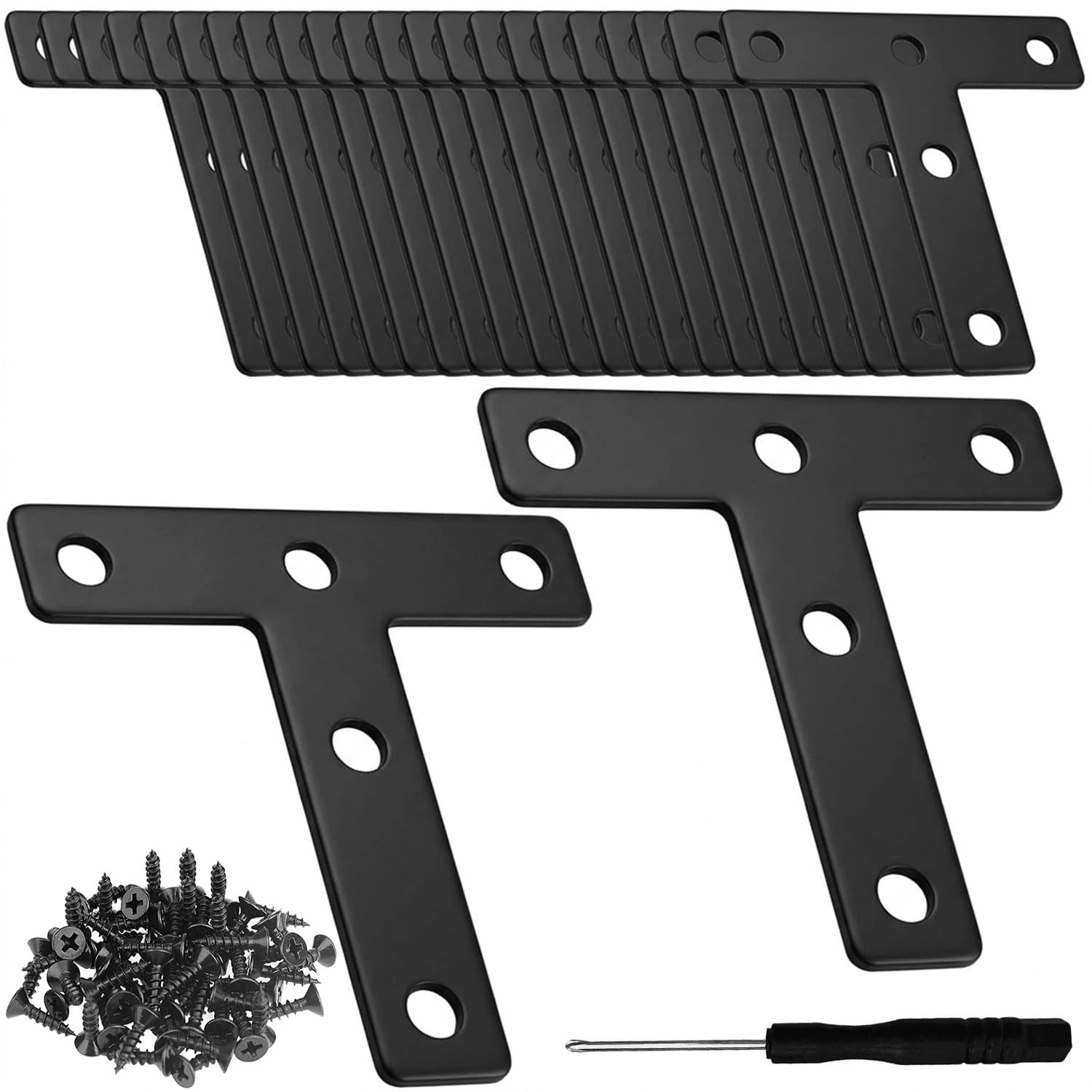 Wopanxye Metal Brackets for Wood, 24pcs T-Shaped Brackets for Shelves, Heavy Duty Flat Corner Brace, Stainless Steel Joint Brace, Wood Panel Connector, for Table Cabinet Fixing Support (3.15" x 3.15")