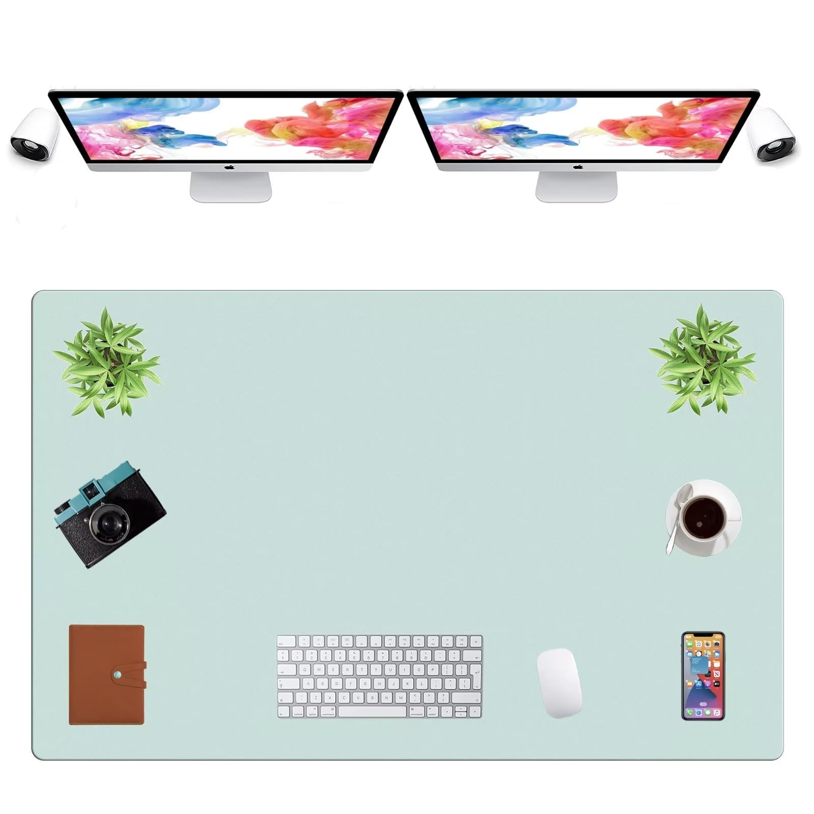 LL-COEUR Extra Large PU Leather Desk Mat Large Mouse Pad XXL Waterproof Table Mat Office Laptop Writing Pad (47.2 x 29.5 inch, Light Green)