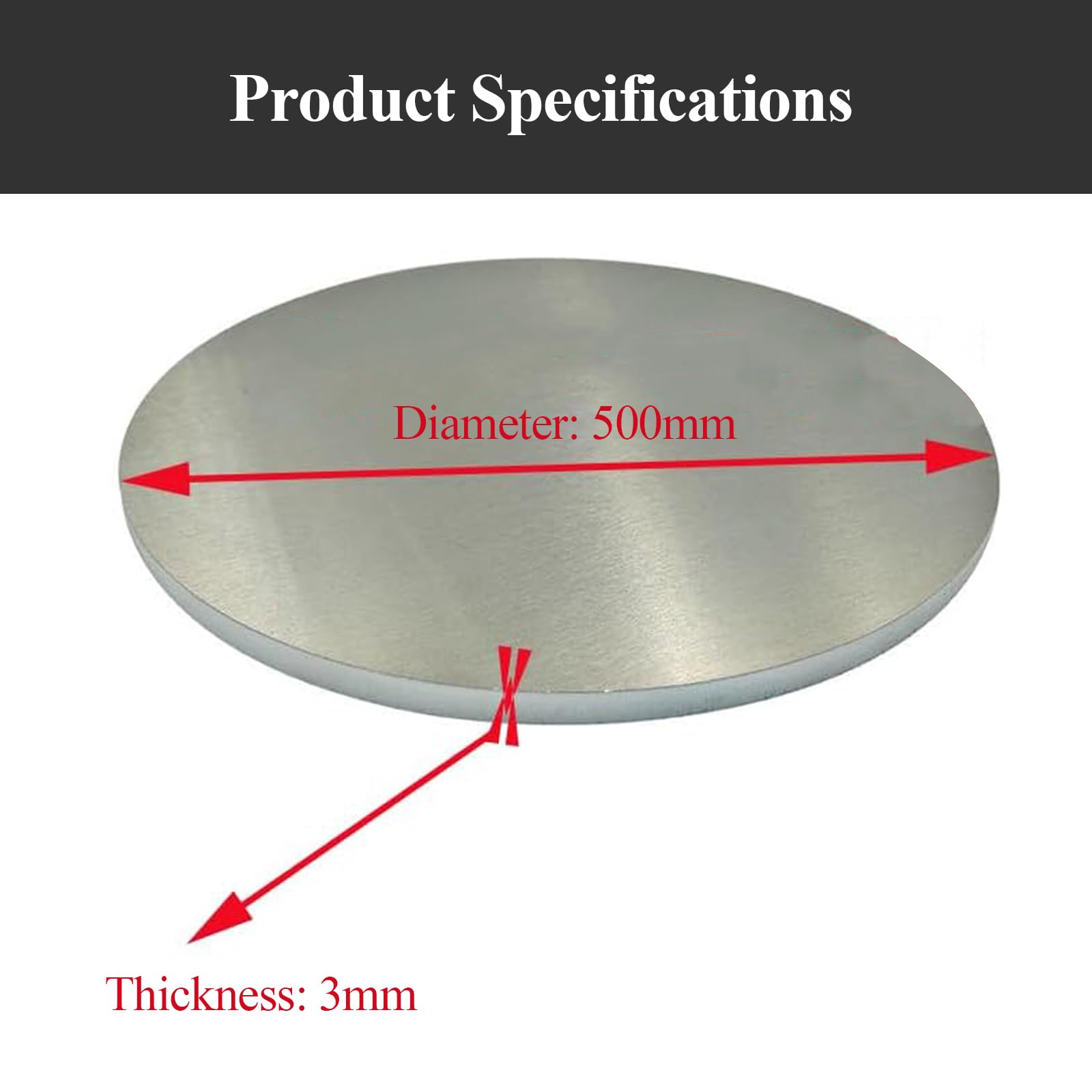Disco in acciaio inossidabile, 6061 Piastra Tonda In Alluminio Argento 3 mm Spessore 350-500 Diametro(Diameter 500mm)