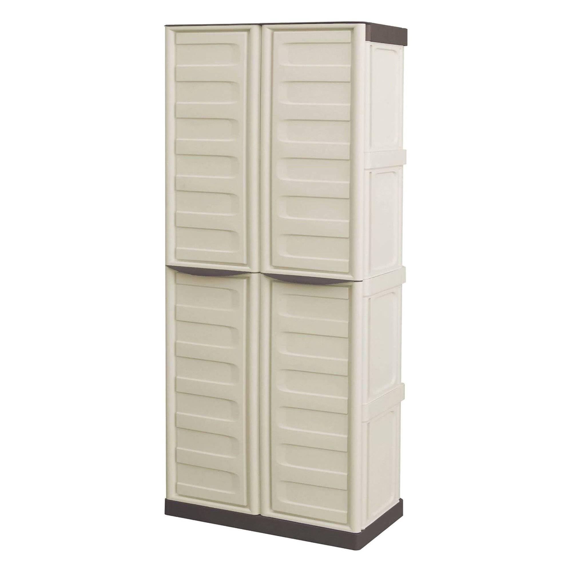 Dmora - Armoire d'extérieur Avelgem, armoire de balcon polyvalente, meuble à balais 2 portes, 100% Made in Italy, 70x47h178 cm, beige et marron, finition rayée