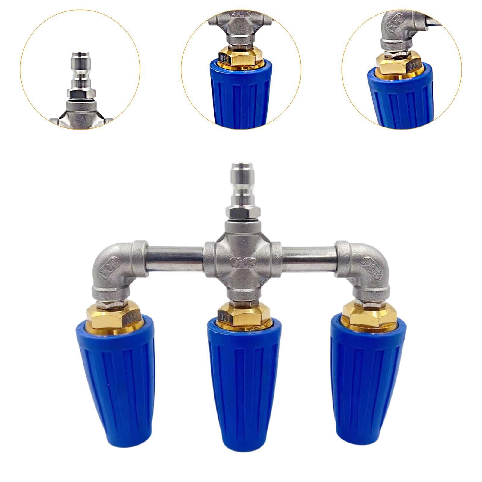 Ugello rotante rivoluzionario a 360°, ugello triplo di ricambio per idropulitrice, semplifica le attività di pulizia in casa, accessorio 3 in 1, , Blu , 16x15 cm