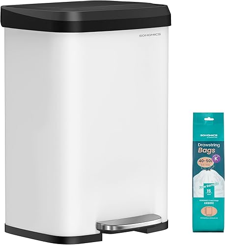 SONGMICS - Basurero de cocina de acero inoxidable de 13 galones (50 litros), tapa que permanece abierta y pedal de pie, cierre suave, alto, grande y