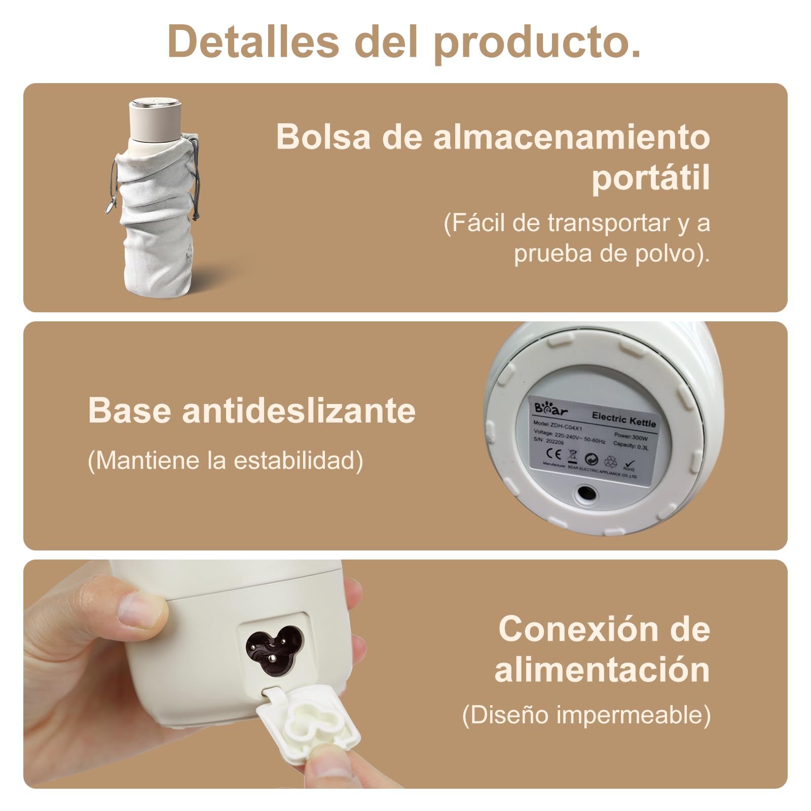 Bear 300ml 4-Temperaturas Hervidor de Agua Eléctrico, tres en uno, Hervidor de Viaje Doble Capa 304 Tanque Interior de Acero Inoxidable Portátil Pequeño Vaso Térmico Rápido