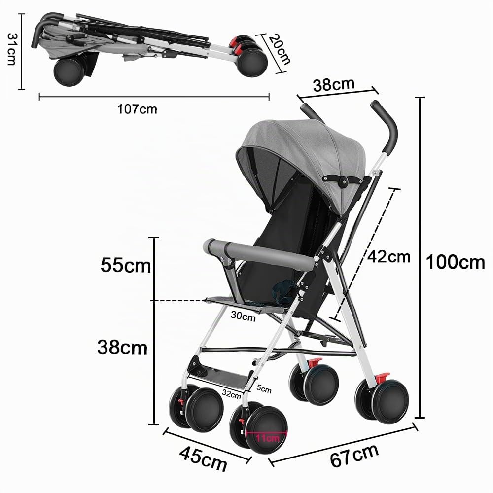 Poussette Bébé Combinée 2 en 1, Landau Pliable pour 0-36 Mois, 0-25kg, Poussette Compact avec Siège Rotatif, Panier de Rangement, Ceinture de Sécurité-D-gris