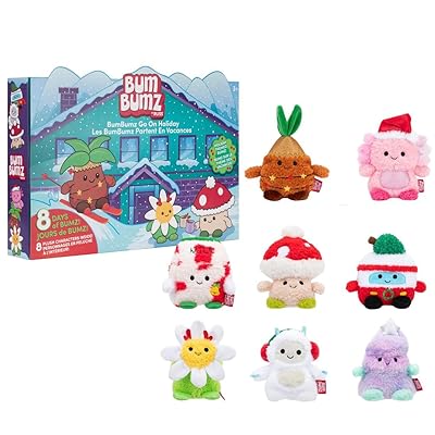 BumBumz 4.5-inch Holiday 8 Pack - Santa’s Milk Maxine, Festive Tree Tatiana, Daisy Flower Danielle, Van Vance, Yeti Yano, Palm Tree Pedro, Axolotl Aimee, and Mushroom Stan
