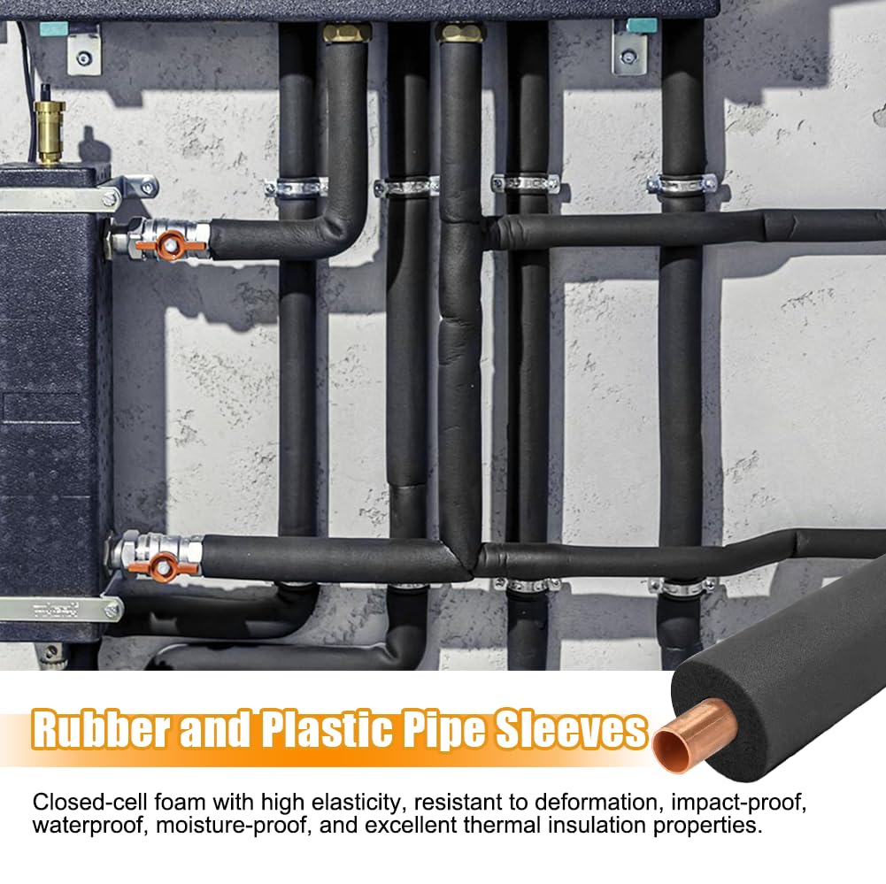 Yuragim Isolamento Tubi Schiuma Ø 16mm 1.8m Nero Isolante Termico per Tubi Riscaldamento Acqua Guaina Isolante Protezione Anticondensa Installazione Facile per Casa e Impianti