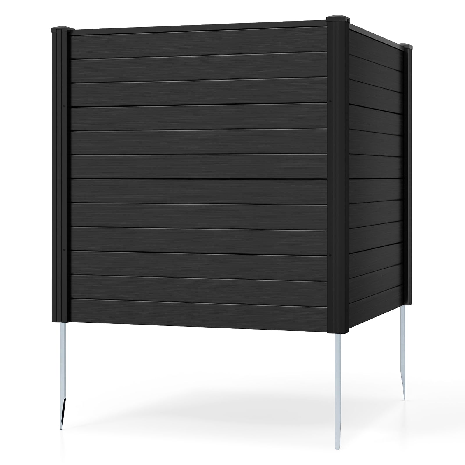 COSTWAY Privacy Fence 2 Panels, 48”L x 48”W Trash Can Hider Outdoor with Stakes, Pool Pump Enclosure, Air Conditioner Fence for Garden Patio Lawn AC Unit, Black