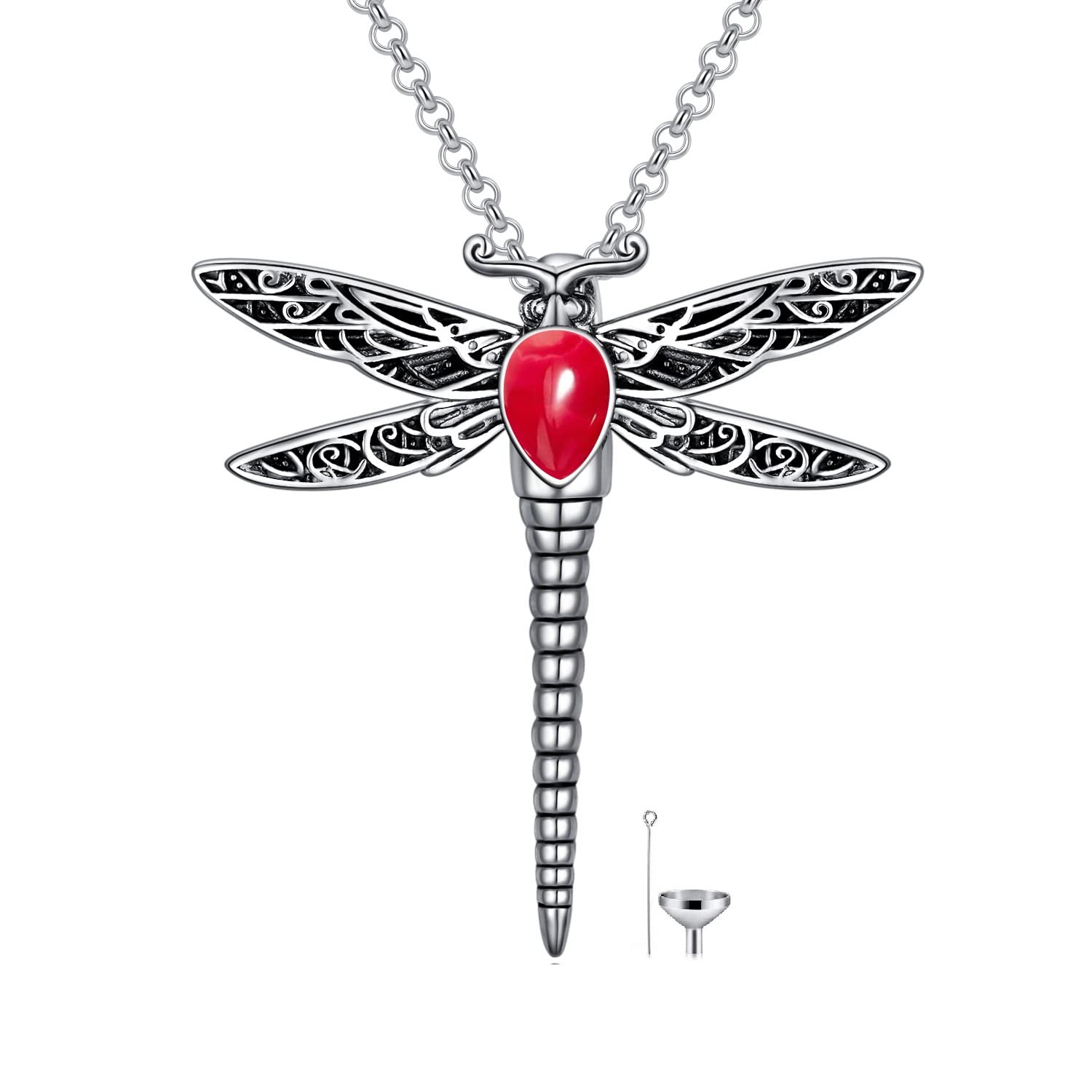 AOBOCODragonfly Urn Necklace for Ashes Sterling Silver Memorial Keepsake Cremation Jewelry Gifts with Filling Tool