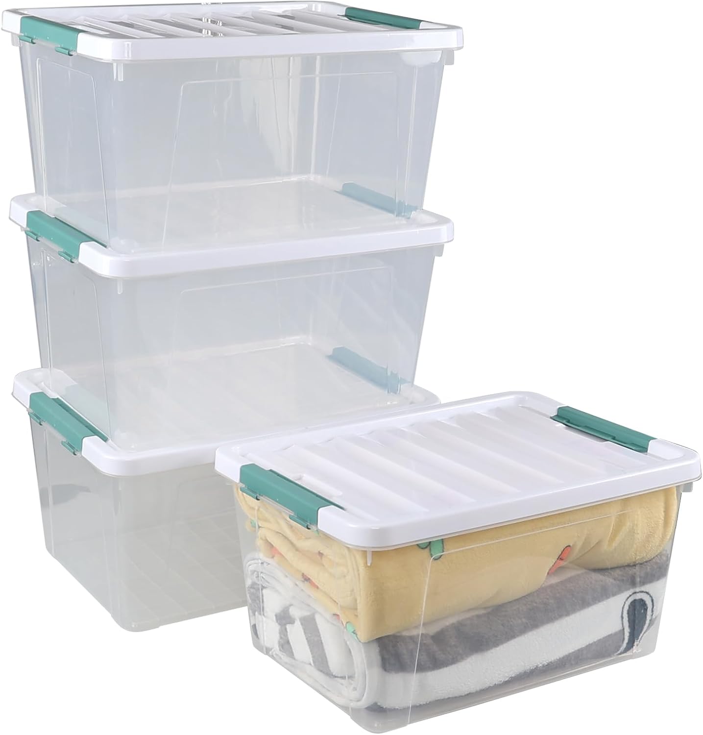 35 Quart Plastic Storage Bins with Lids, 4-Pack Stackable Clear Storage Organizing Box for Garage, Closet, Kitchen