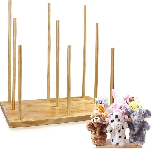 Wooden Puppet Stand, 13.8 x 7.8 Inch Education Wooden Puppet Tree Store and Display Doll Holder, Anti Crush Storage, Holds 9 Hand Puppets