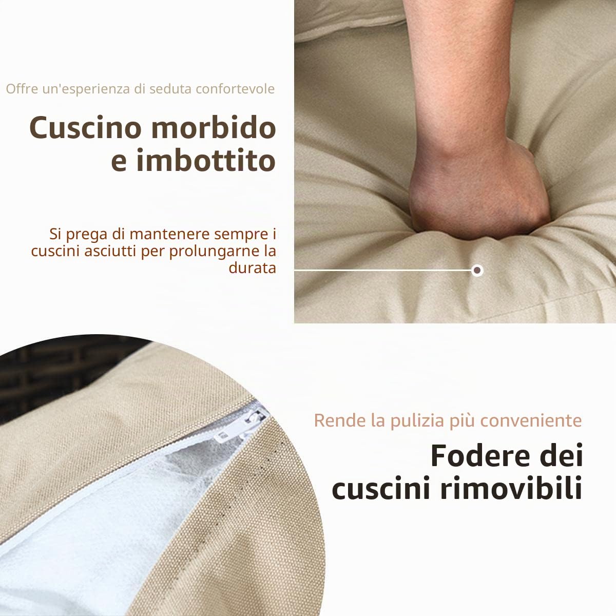 KOMFOTTEU Mobili da balcone, set da giardino in rattan con tavolino e 2 sedie, tavolo da balcone con piano in vetro, set da 3 mobili da giardino per terrazza, balcone (marrone e giallo terra)