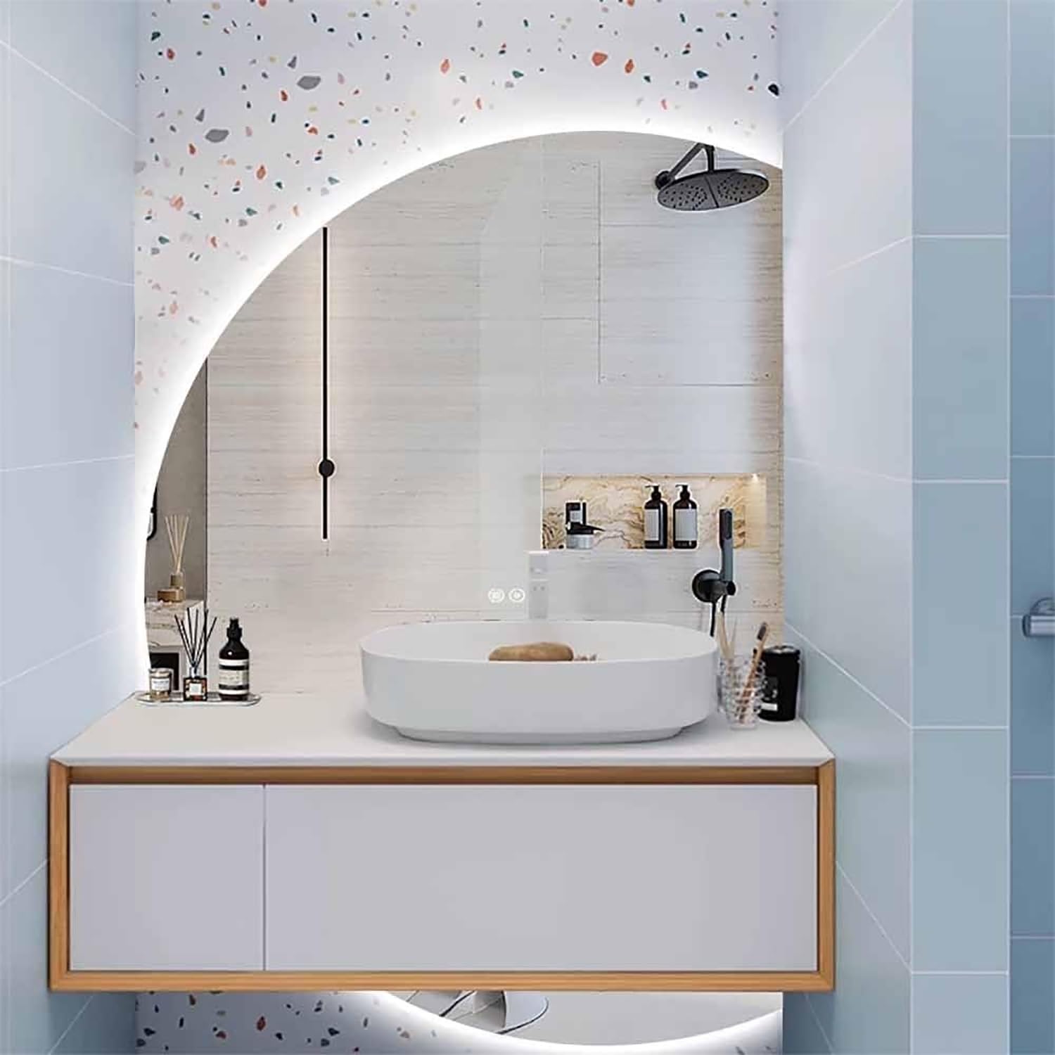 FGXHHS LED Backlit Vanity Mirror, Anti-Fog Wall Frameless Full Length Semicircle