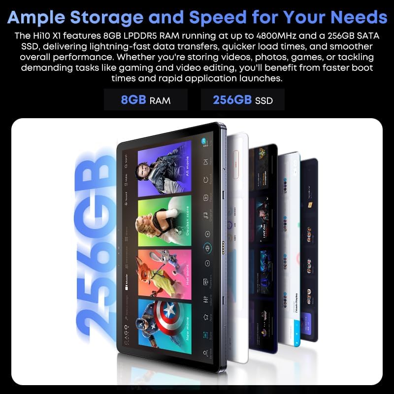 Visual representation of the tablet's 8GB LPDDR5 RAM and 256GB SSD storage capacity.
