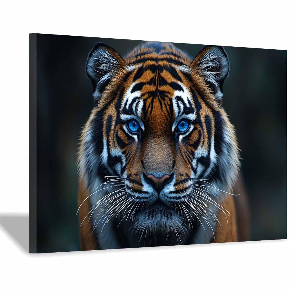 Toile tigre aux yeux bleus encadrée pour habiller un mur vide - 8