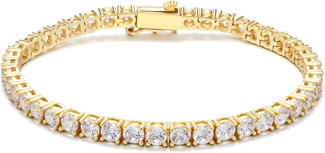 BREN 14K Gold/White Gold Plated Cubic Zirconia Tennis Bracelet for Women, 3/4 mm CZ Bracelets, Dainty Charms Jewelry Gift, Size 6.5-7.5 Inch