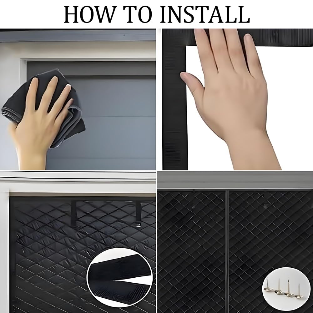 Kit di copertura per porta con isolamento termico magnetico, in tessuto nero, antivento, per porte scorrevoli per soggiorno e cucina, 420 x 290 cm, a risparmio energetico, facile da installare