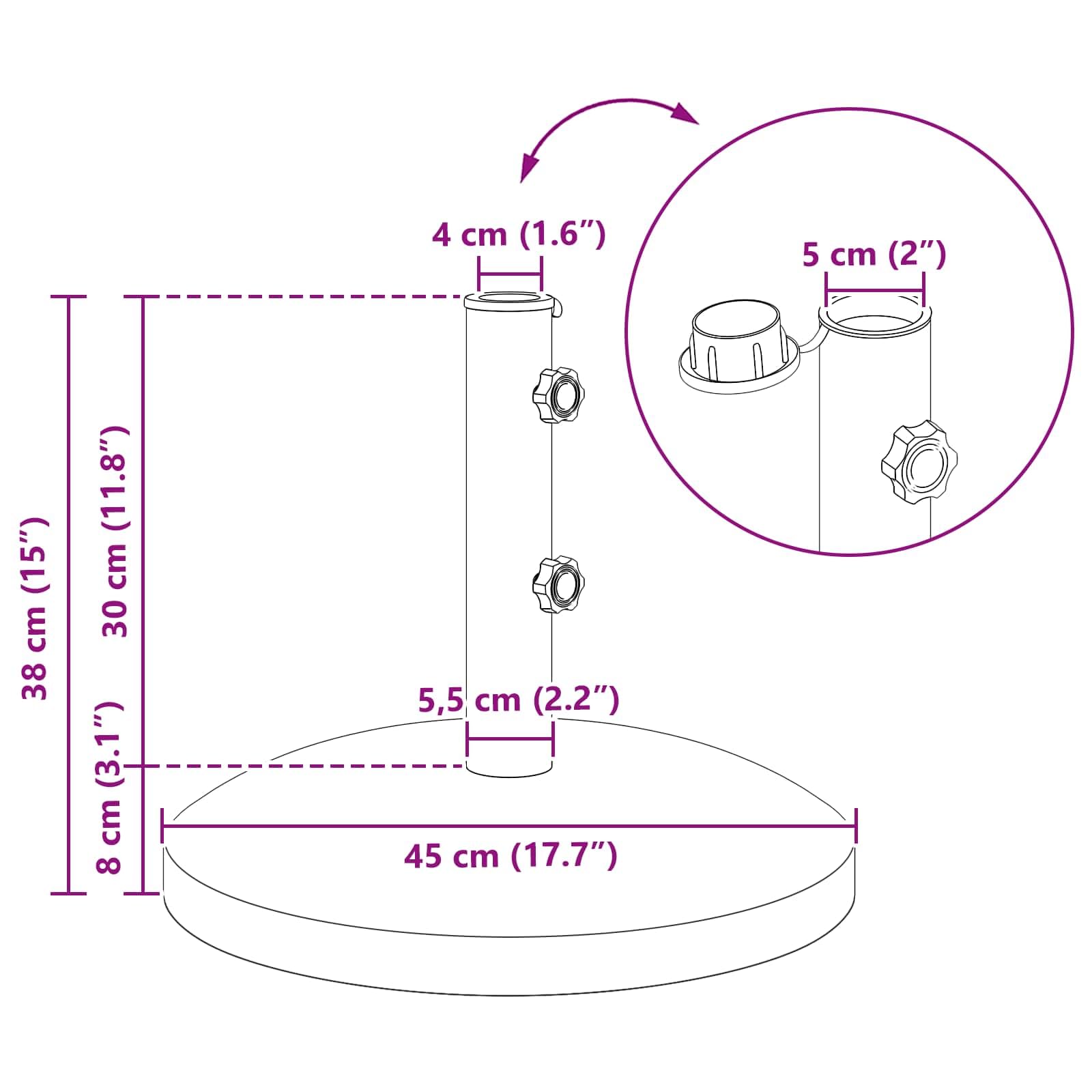 Base per ombrellone in granito per aste da 40 a 50 mm, nero, 26,75 kg, resistente alle intemperie, con adattatore, base per balcone, terrazza, giardino, fissaggio al vento