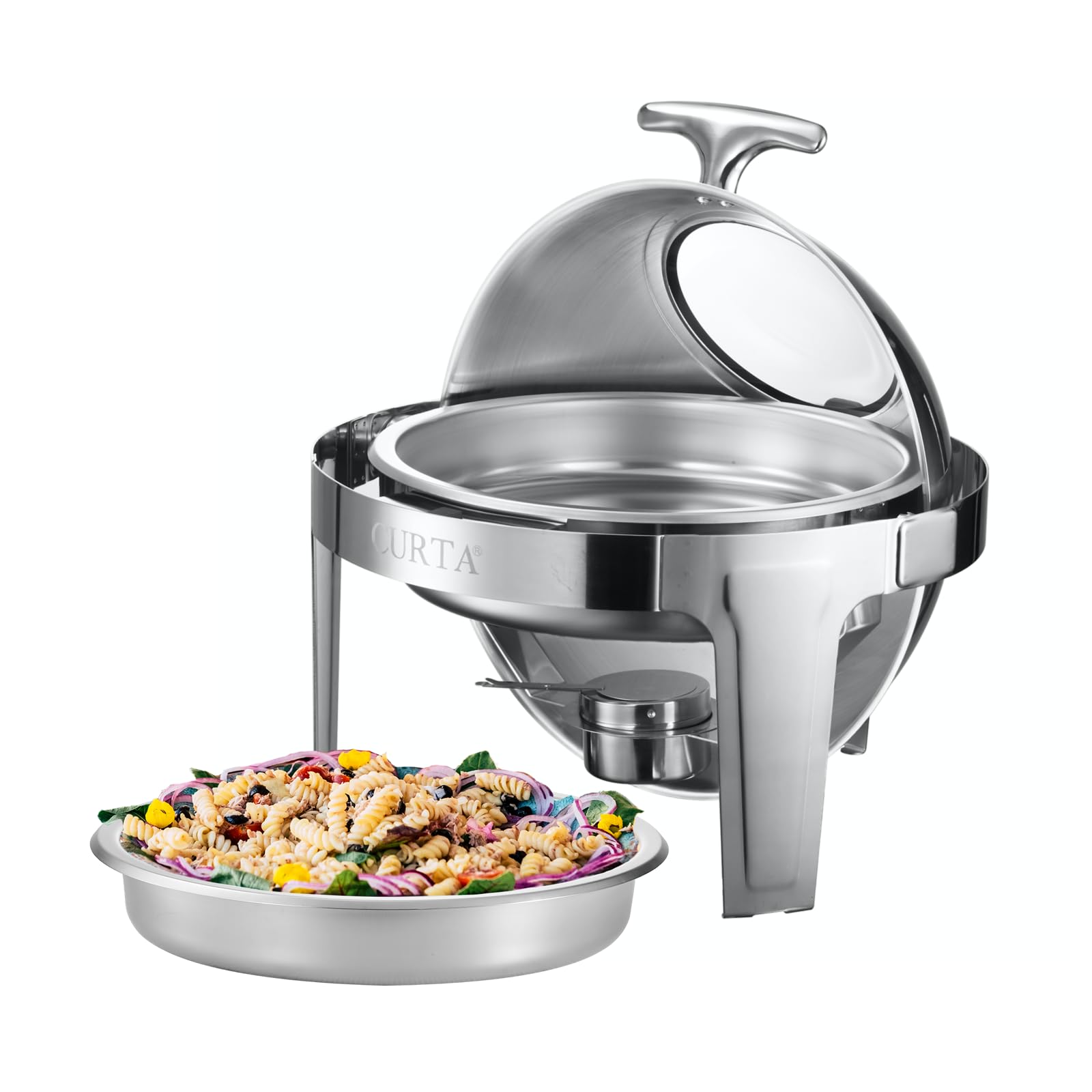 CURTA Calentador de catering redondo de 6 cuartos de galón, juego de bufé de platos de roce superior enrollable, chafer comercial para catering