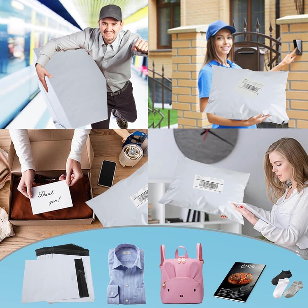 YIJIA | 100 Bolsas 35x45CM Polietileno Blancas para Envíos, Sobres de Correo, Bolsas de Plástico de Envío Autoadhesivas