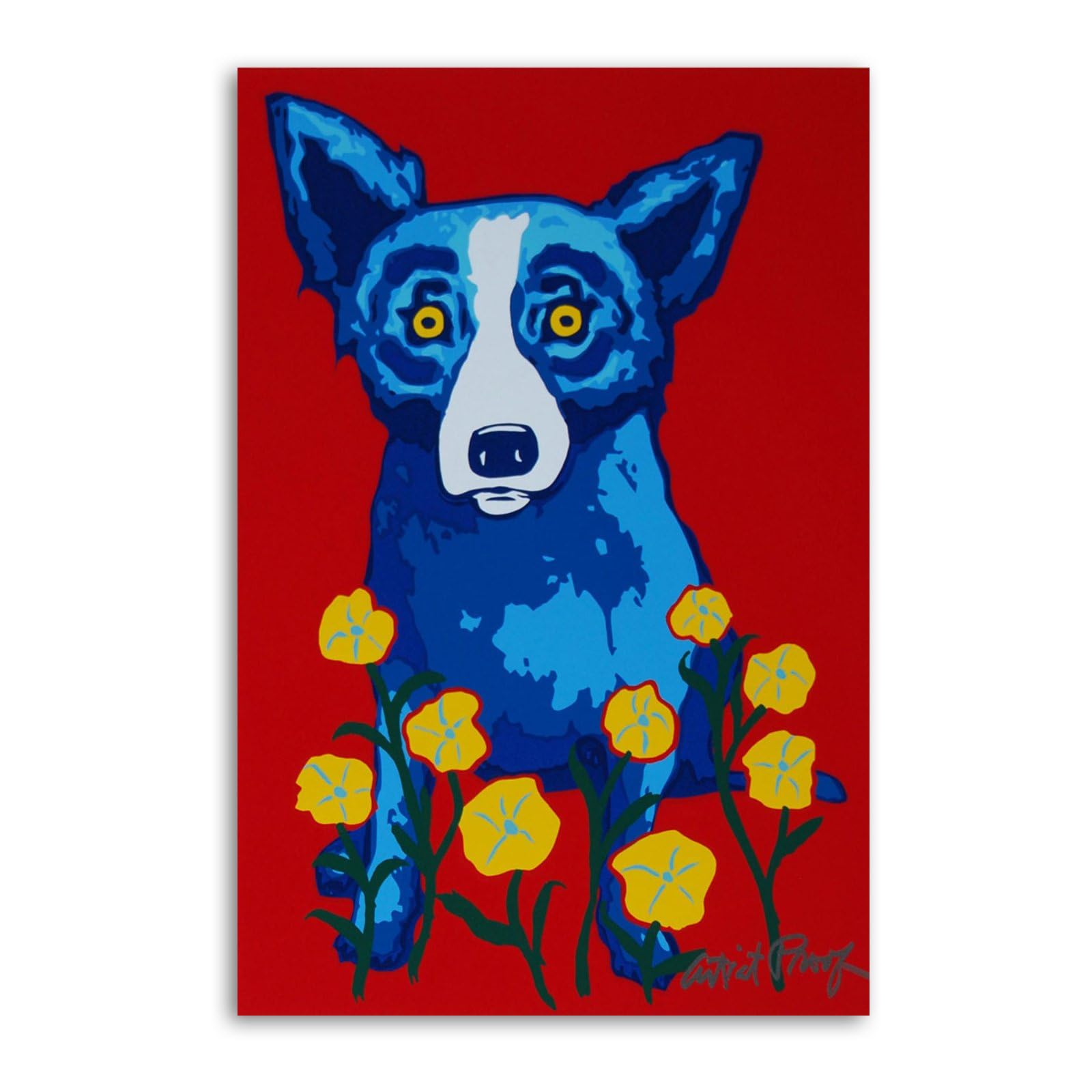 George Rodrigue Blue Dog(Sweetheart Memories Red) Canvas Art Poster And Wall Art Picture Print Modern Family Bedroom Decor Posters 08x12inch(20x30cm)
