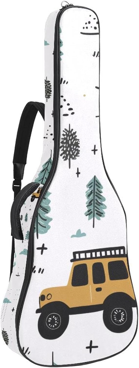 Acoustic Guitar Gig Bag 10mm Thick Padding, Soft Waterproof Guitar Case with Adjustable Backpack Straps for 40-42 Inch Guitar, Watercolor Flowers Purple Bells and Leaves