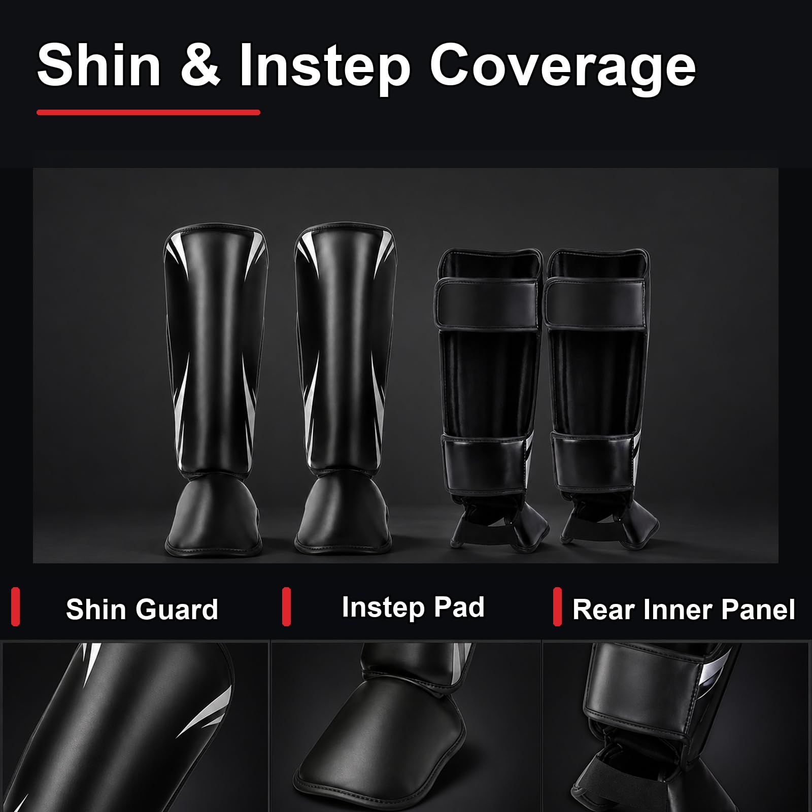 Piedi Protezione Shin Guard,Parastinchi da Kick Boxing Muay Thai,Parastinchi Karate,vestibilità Sicura,Regolabili,Comodo,per Boxe,Sport da Combattimento e Allenamento Quotidiano