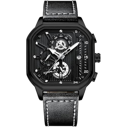 Men Watch Waterproof Chronograph Fashion Business Wristwatch Quartz Analog Black Leather Strap Wrist Watch