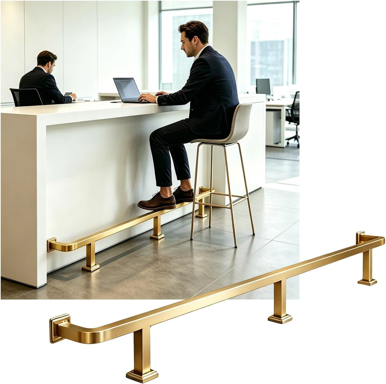 Hgouhk Gold Bar Foot Rail Kit Square Tube Bar Foot Rail，Brushed Rail Kit，For Kitchen Pub & Counter(,1.0M/3.28Ft)