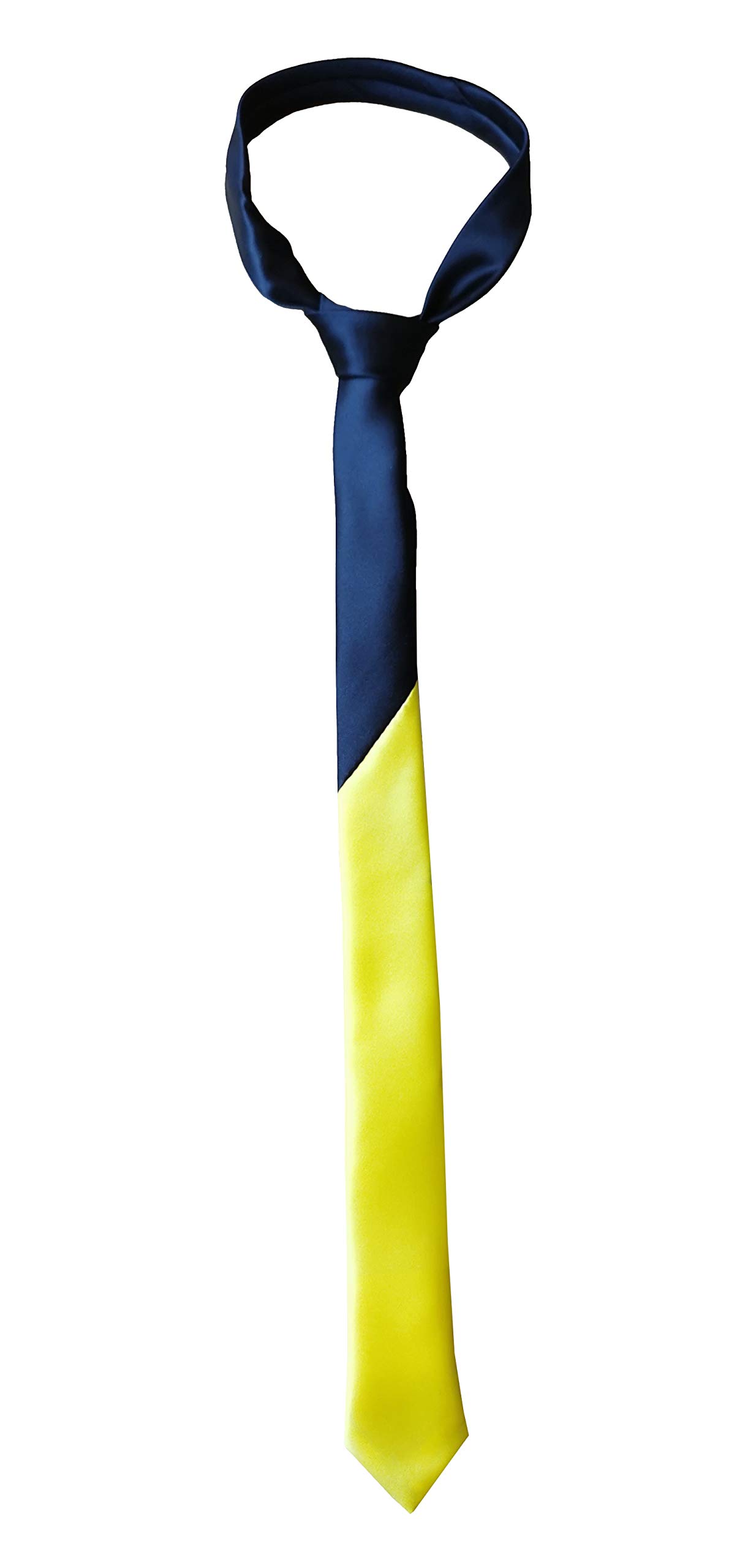 Men's Navy Blue & Yellow Two Tone Satin Skinny Narrow Slim Width Neck Tie