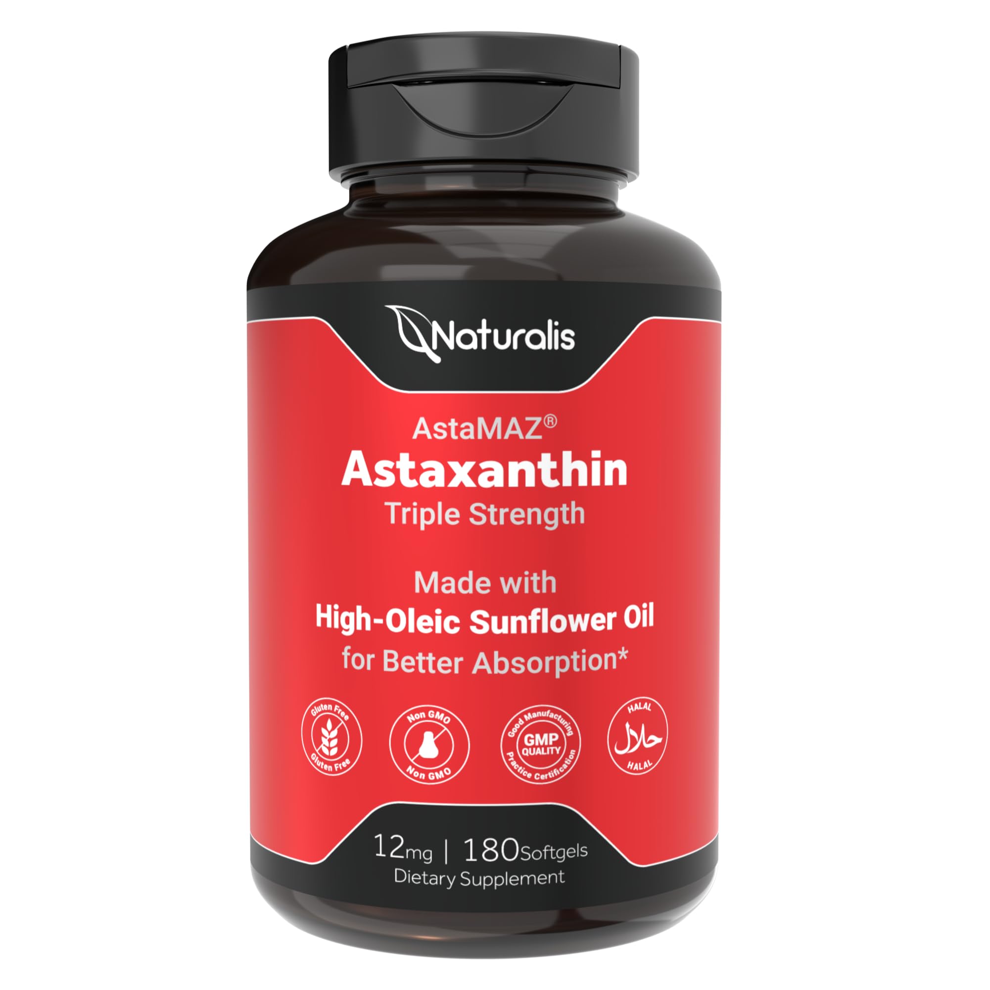 Naturalis New Zealand Astaxanthin 12mg | 180 Softgels, 6-Month Supply 12mg 180 Count (Pack of 1)