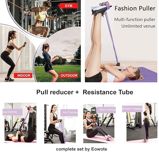 Image of Multifunction Tension Rope, 6-Tube Elastic Yoga Pedal Puller Resistance Band, Natural Latex Tension Rope Fitness, for Abdomen /Waist /Arm /Leg Stretching Slimming Training