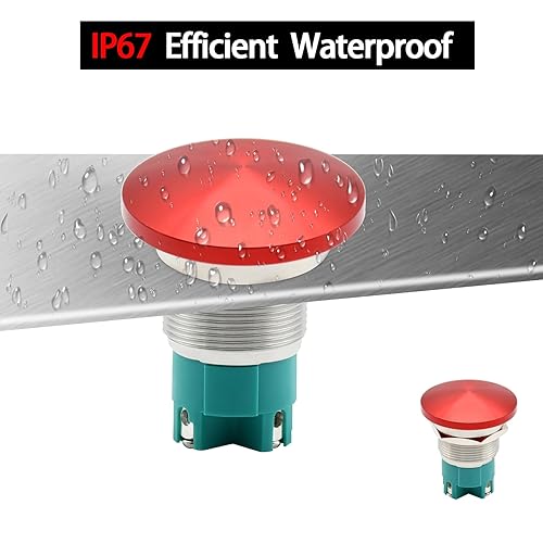 Miniatura 2 de ZJWZJH Interruptor de botón pulsador de 10 amperios, cabeza de hongo de 0.866 in, 2 NO DPST, impermeable, DC12V 24V 110V 250VCA, terminales de