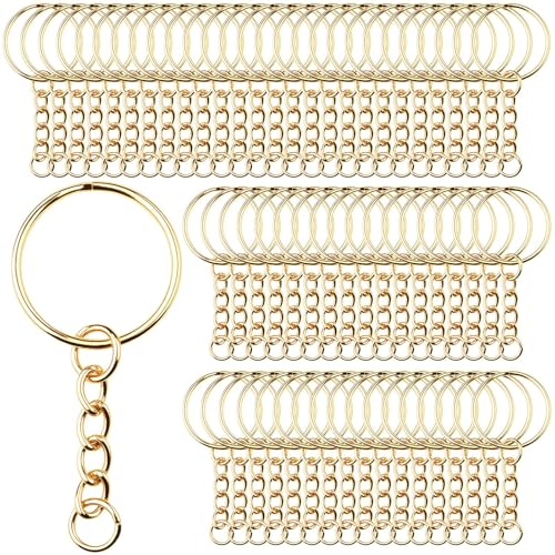 120 llaveros para hacer uno mismo, juego de manualidades, anillos con cadena, llavero, cadena, anillo en blanco, accesorios para llaves, manualidades, bolsos, fabricación de joyas, oro
