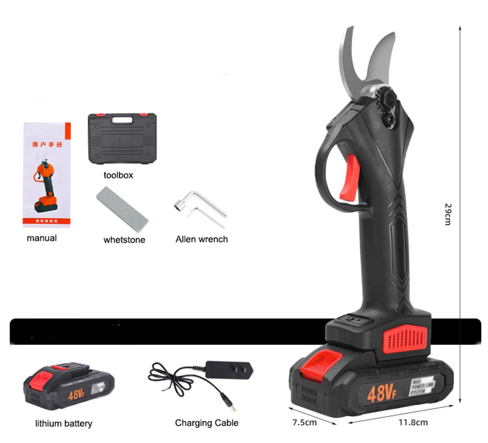 Tijeras De Podar EléCtricas, Podadoras DoméSticas PortáTiles, Tijeras De Podar EléCtricas Cortador De Ramas EléCtrico 48vf, Podadora InaláMbrica con Motor Sin Escobillas A