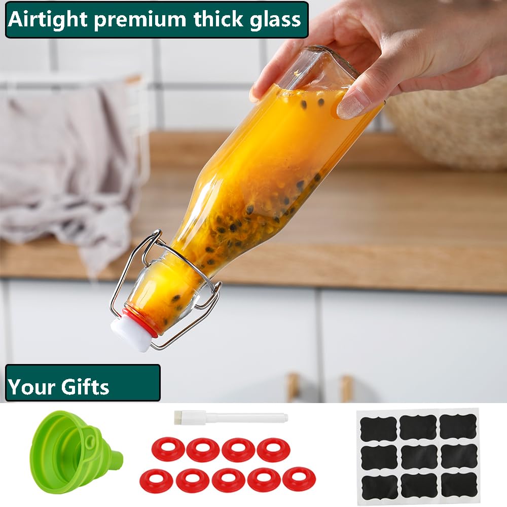 ZEBEIYU Lot de 9 bouteilles en verre avec couvercle hermétique pour brassage maison, kombucha, kéfir, extrait de vanille, bière, huile, vinaigre, jus faits maison, eau, soda 236,8 g