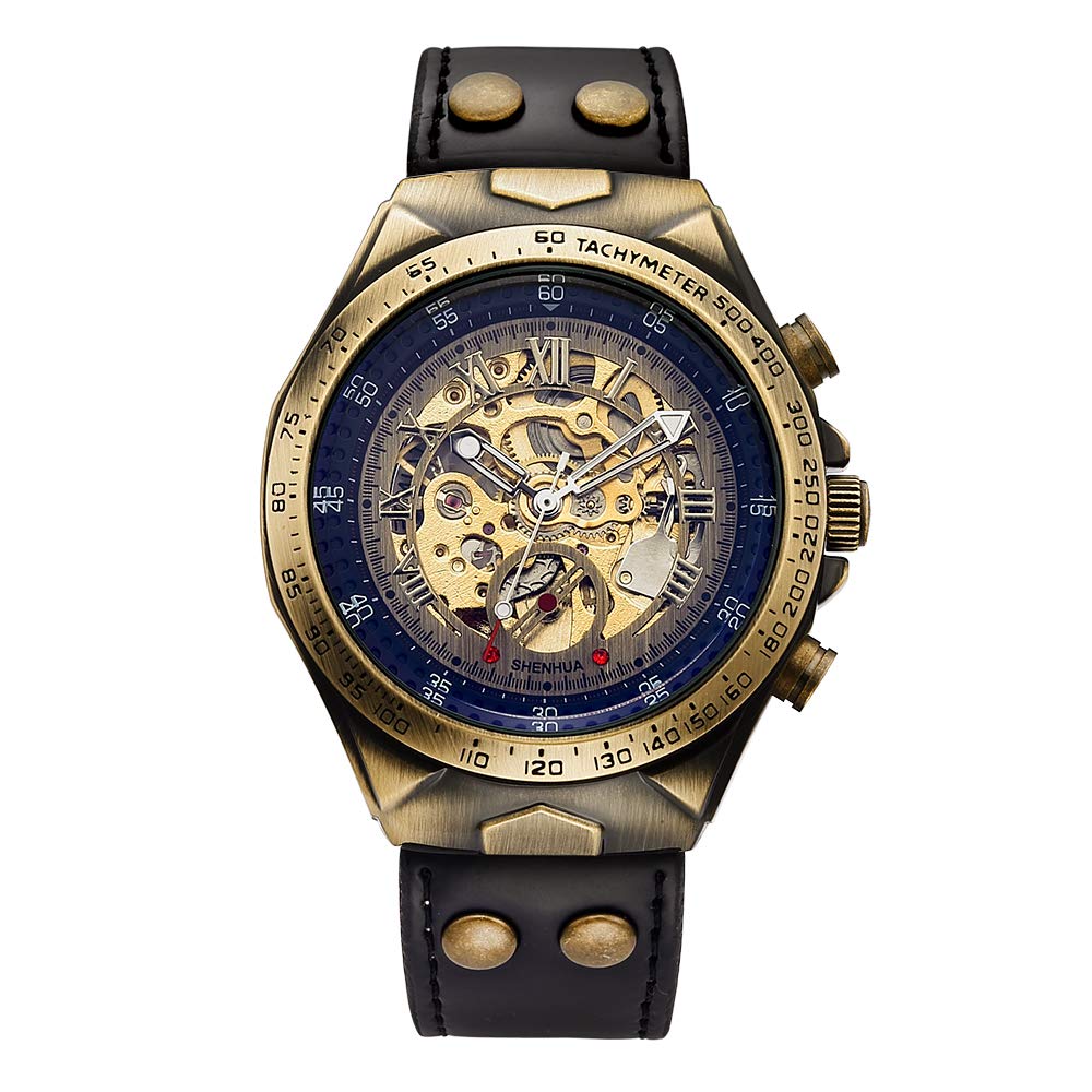 SHENHUA Leather Vintage Skeleton Automatic Watch Analog Watch - For Men,Dial-Brown, Band-Brown (B0CPHTVMB8) Amazon Price History, Amazon Price Tracker